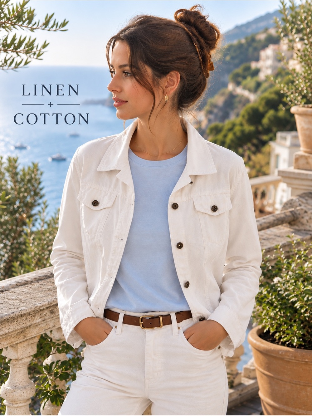 Rafaella Linen Cotton White Cropped Jacket Size 14 Lightweight Classic